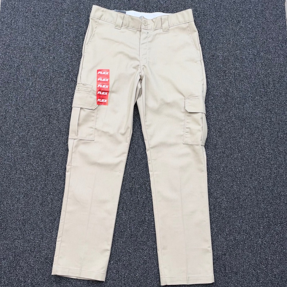 Dickies Flex Slim Fit Straight Leg Cargo Pants Mens 34x32 Khaki NEW workwear